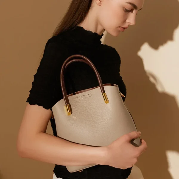 2023 Top Layer Cowhide Vegetable Basket Genuine Leather Bucket Bag for Women Tote Bags Shoulder Cowhide Bag for Women