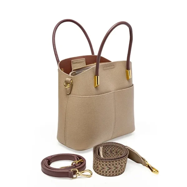 2023 Top Layer Cowhide Vegetable Basket Genuine Leather Bucket Bag for Women Tote Bags Shoulder Cowhide Bag for Women