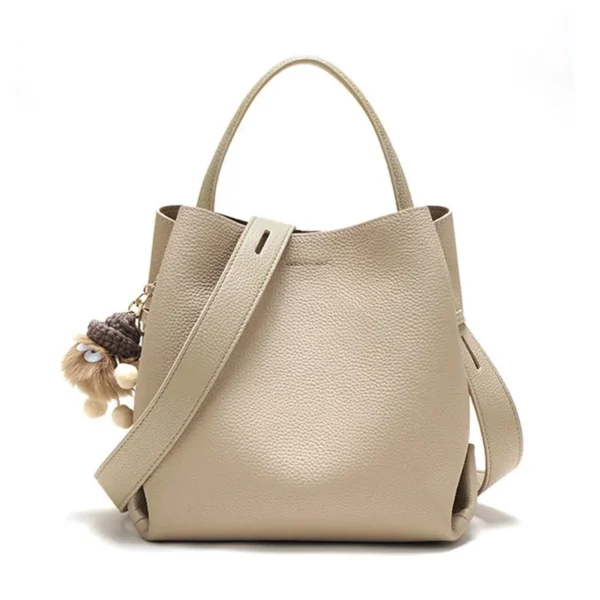 Genuine Leather Bucket Bag Fashion Handbags for Women Designer Luxury Shoulder Crossbody Tote Bags with Cartoon Pendant 2022 New